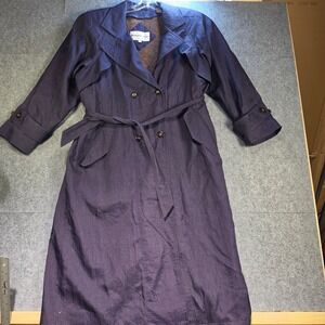 Perspective Trench Coat Women Size 5 Purple Excellent Belted Duster Maxi Jacket